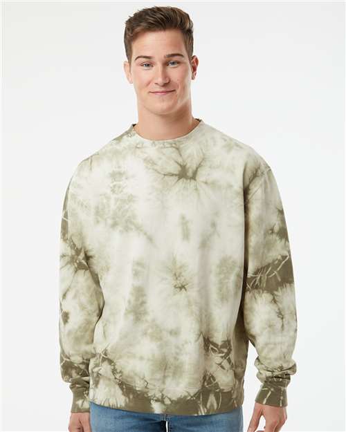 Independent Trading Co. PRM3500TD Unisex Midweight Tie-Dyed Crewneck Sweatshirt - Tie Dye Olive - model front