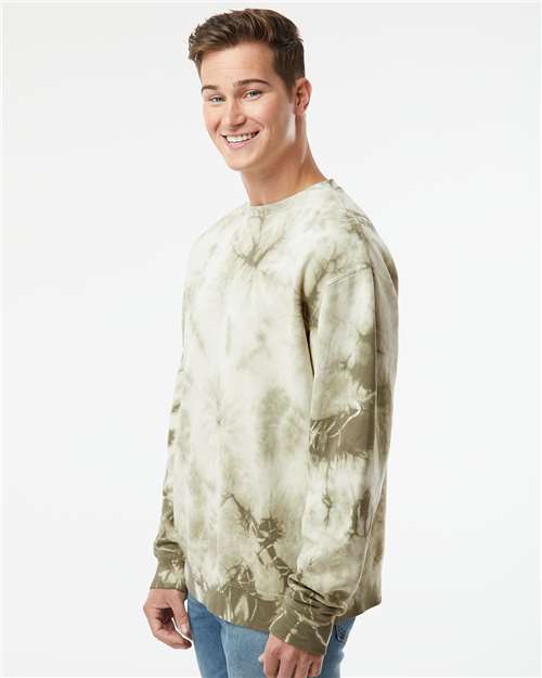 Independent Trading Co. PRM3500TD Unisex Midweight Tie-Dyed Crewneck Sweatshirt - Tie Dye Olive - model side