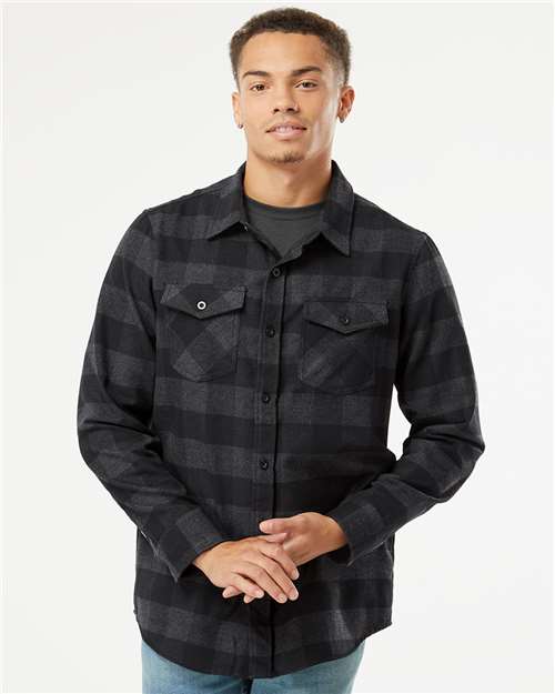 Independent Trading Co. EXP50F Unisex Flannel Shirt - Charcoal Heather/ Black - model front