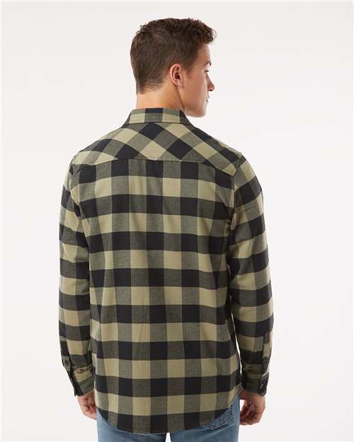 Independent Trading Co. EXP50F Unisex Flannel Shirt - Olive/ Black - model back