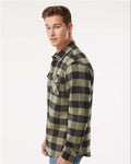 Independent Trading Co. EXP50F Unisex Flannel Shirt - Olive/ Black - model side