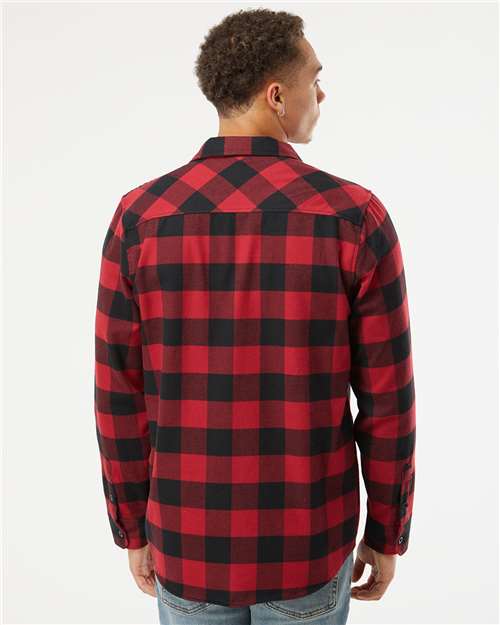 Independent Trading Co. EXP50F Unisex Flannel Shirt - Red/ Black - model back