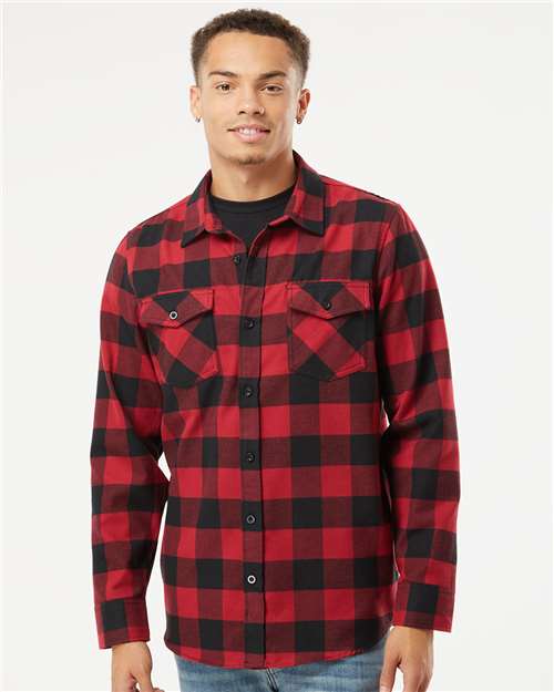 Independent Trading Co. EXP50F Unisex Flannel Shirt - Red/ Black - model front