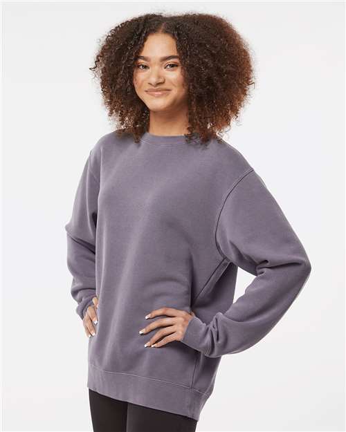 Independent Trading Co. PRM3500 Unisex Midweight Pigment-Dyed Crewneck Sweatshirt - Pigment Plum - model side
