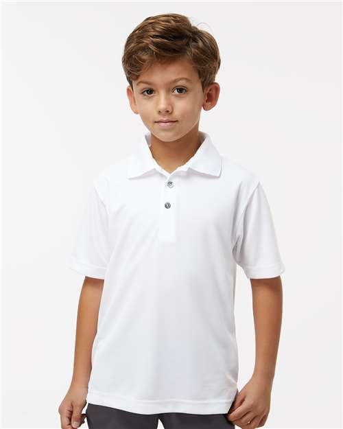 Paragon 108Y Youth Saratoga Performance Mini Mesh Polo - White - model front