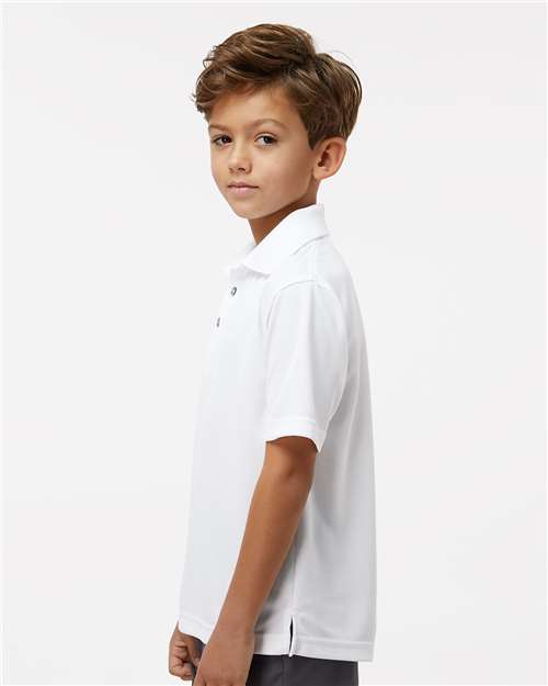 Paragon 108Y Youth Saratoga Performance Mini Mesh Polo - White - model side