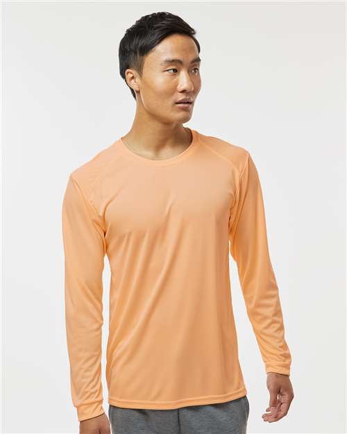 Paragon 210 Unisex Long Islander Performance Long Sleeve T-Shirt - Coral - model front