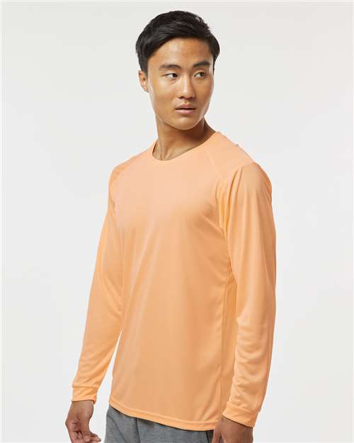 Paragon 210 Unisex Long Islander Performance Long Sleeve T-Shirt - Coral - model side