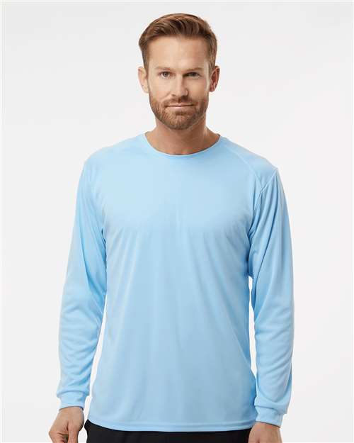 Paragon 210 Unisex Long Islander Performance Long Sleeve T-Shirt - Blue Mist - model front