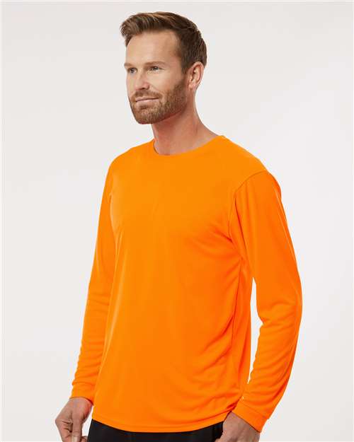 Paragon 210 Unisex Long Islander Performance Long Sleeve T-Shirt - Neon Orange - model side
