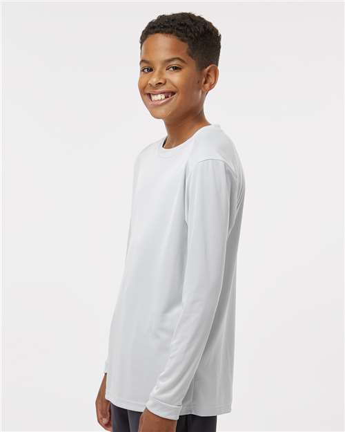 Paragon 218Y Youth Long Islander Performance Long Sleeve T-Shirt - Aluminum - model side