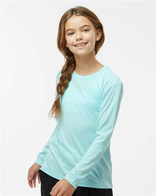 Paragon 218Y Youth Long Islander Performance Long Sleeve T-Shirt - Aqua Blue - model front
