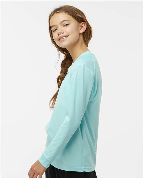 Paragon 218Y Youth Long Islander Performance Long Sleeve T-Shirt - Aqua Blue - model side
