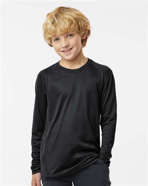 Paragon 218Y Youth Long Islander Performance Long Sleeve T-Shirt - Black - model front