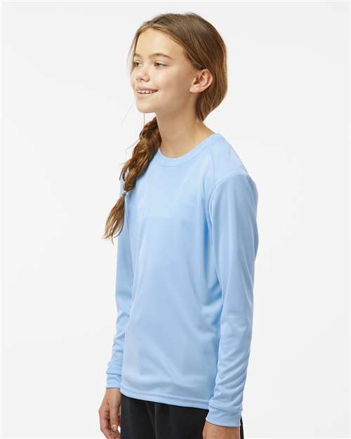 Paragon 218Y Youth Long Islander Performance Long Sleeve T-Shirt - Blue Mist - model side