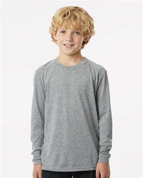 Paragon 218Y Youth Long Islander Performance Long Sleeve T-Shirt - Heather Grey - model front