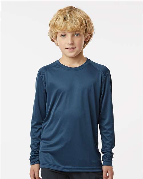 Paragon 218Y Youth Long Islander Performance Long Sleeve T-Shirt - Navy - model front