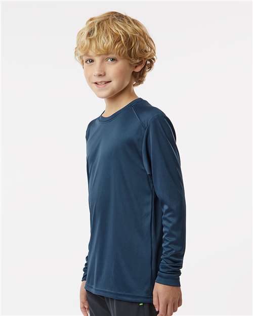 Paragon 218Y Youth Long Islander Performance Long Sleeve T-Shirt - Navy - model side