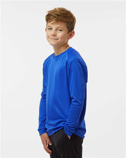 Paragon 218Y Youth Long Islander Performance Long Sleeve T-Shirt - Royal - model side