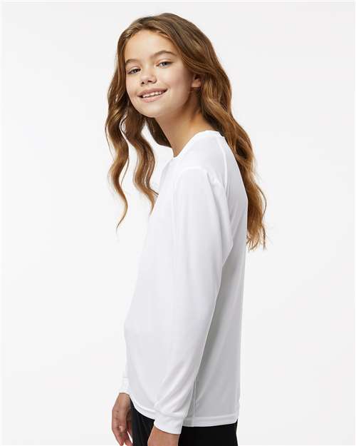 Paragon 218Y Youth Long Islander Performance Long Sleeve T-Shirt - White - model side