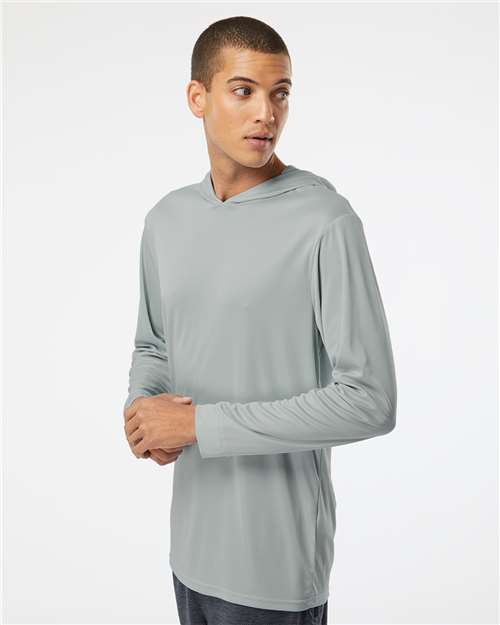 Paragon 220 Unisex Bahama Performance Hooded Long Sleeve T-Shirt - Medium Grey - model side