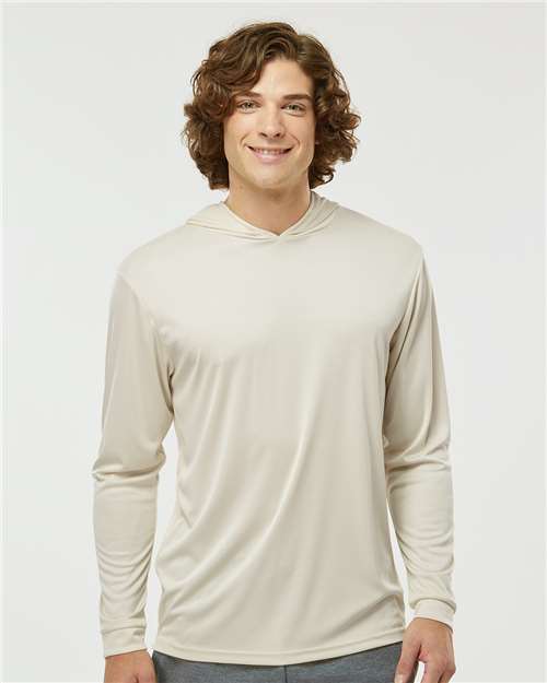 Paragon 220 Unisex Bahama Performance Hooded Long Sleeve T-Shirt - Sand - model front