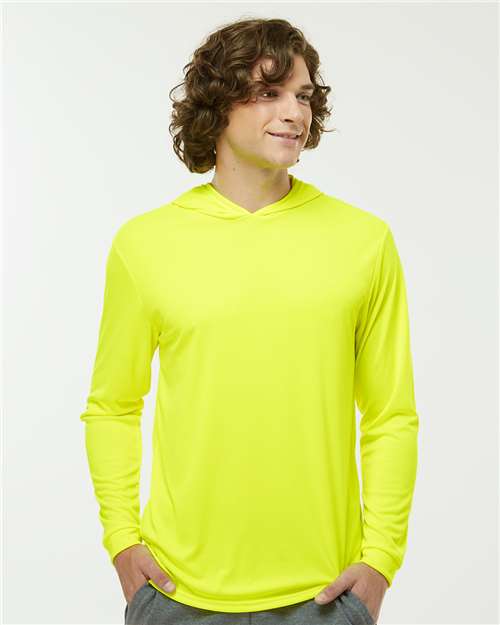 Paragon 220 Unisex Bahama Performance Hooded Long Sleeve T-Shirt - Safety Green - model front