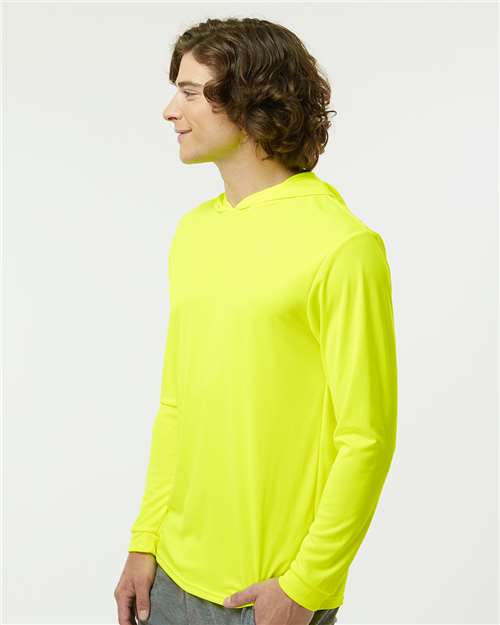 Paragon 220 Unisex Bahama Performance Hooded Long Sleeve T-Shirt - Safety Green - model side