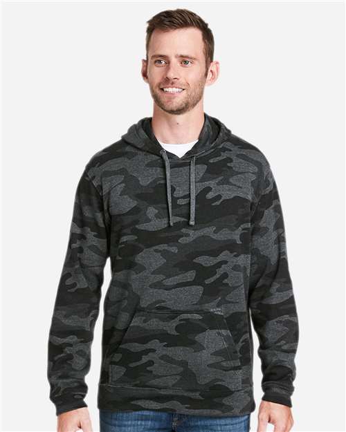 J. America 8815 Men's Tailgate Hooded Sweatshirt - Black Camo Heather - model front