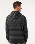 J. America 8815 Men's Tailgate Hooded Sweatshirt - Black Stars & Stripes - model back
