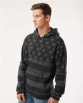 J. America 8815 Men's Tailgate Hooded Sweatshirt - Black Stars & Stripes - model side