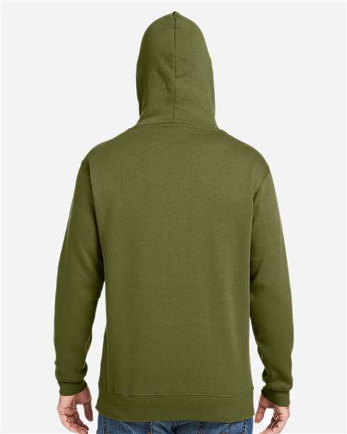 J. America 8815 Men's Tailgate Hooded Sweatshirt - Olive - model back