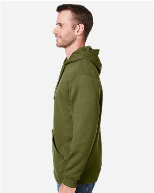 J. America 8815 Men's Tailgate Hooded Sweatshirt - Olive - model side