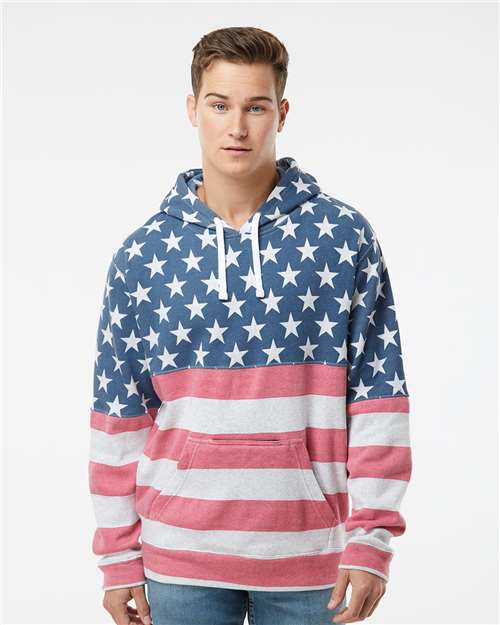 J. America 8815 Men's Tailgate Hooded Sweatshirt - Stars & Stripes - model front