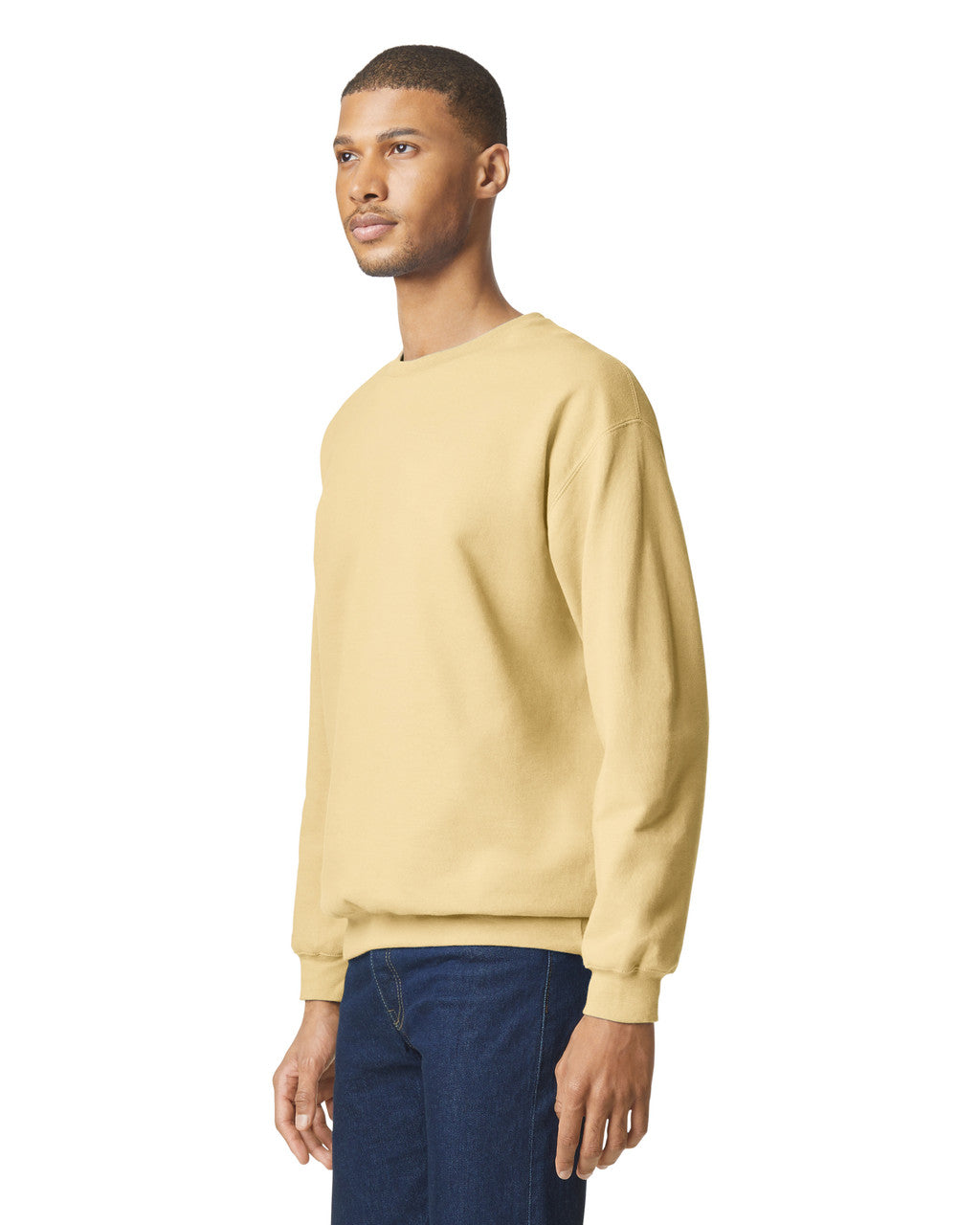 Gildan SF000 Unisex Softstyle Midweight Crewneck Sweatshirt - Yellow Haze - model side