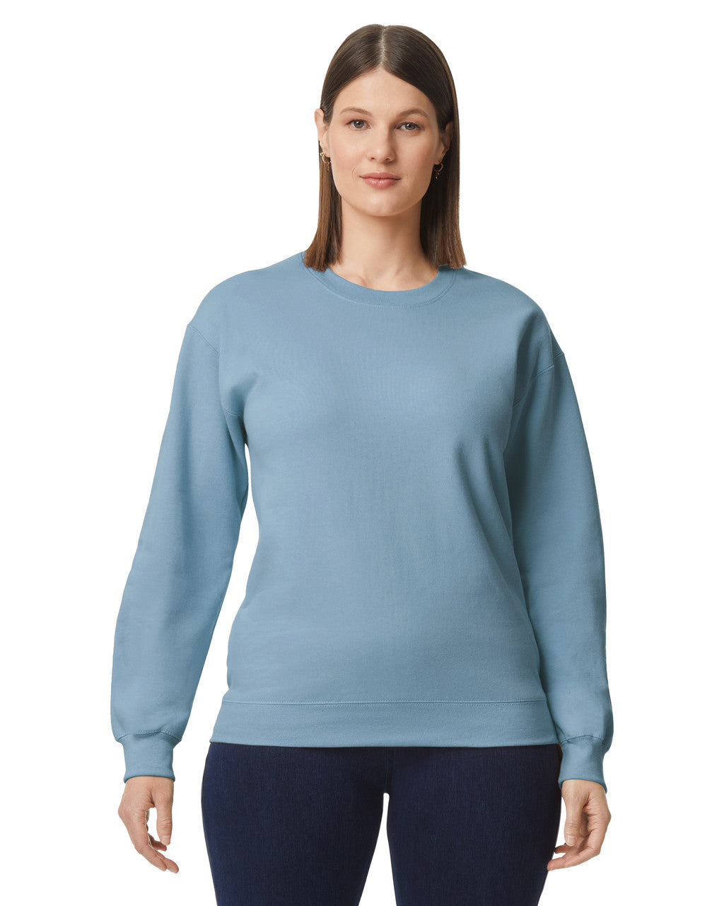 Gildan SF000 Unisex Softstyle Midweight Crewneck Sweatshirt - Stone Blue - model front