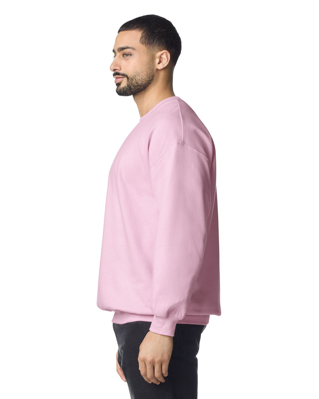 Gildan SF000 Unisex Softstyle Midweight Crewneck Sweatshirt - Light Pink - model side