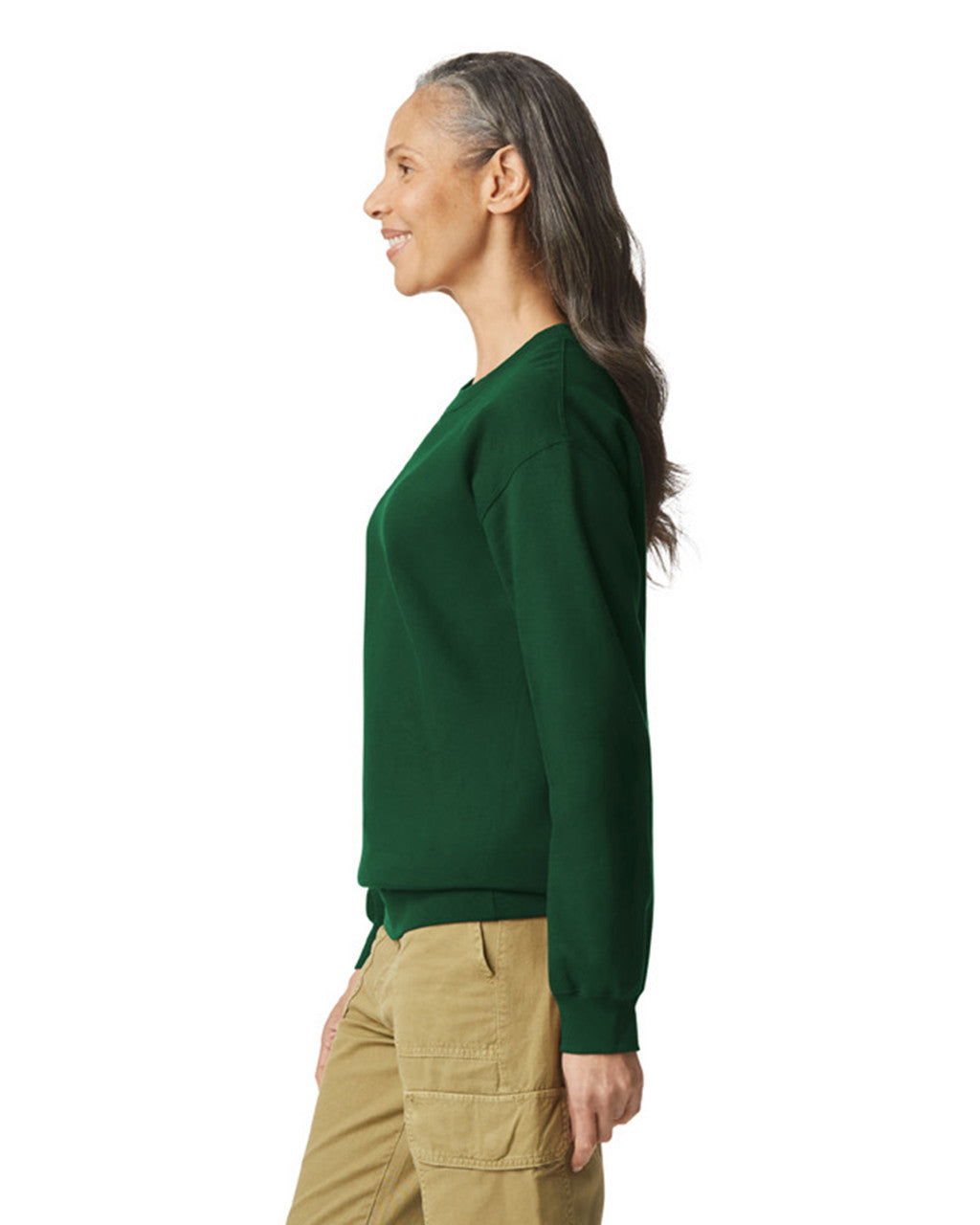 Gildan SF000 Unisex Softstyle Midweight Crewneck Sweatshirt - Forest Green - model side