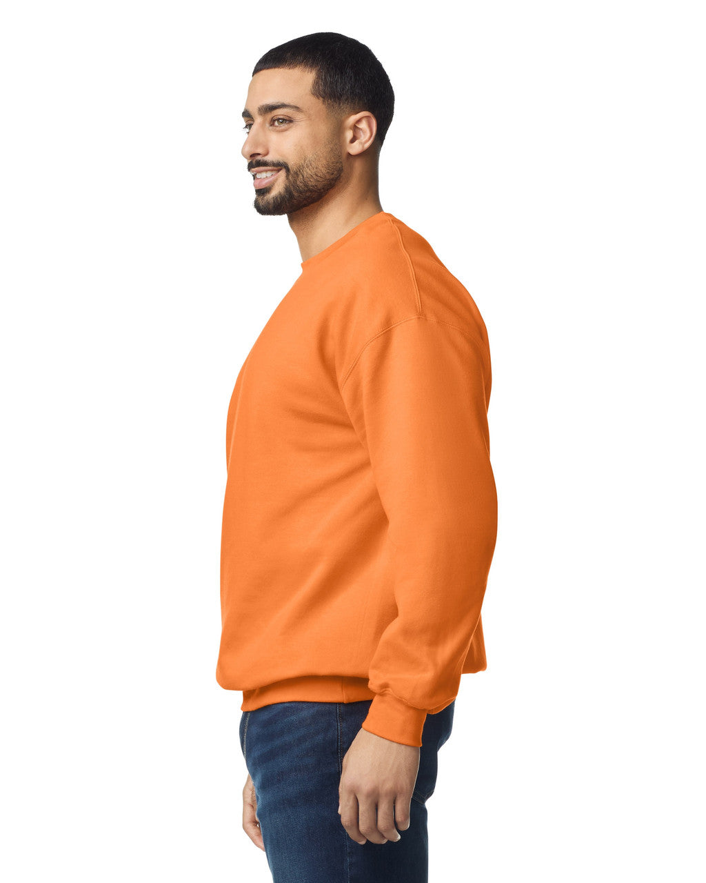 Gildan SF000 Unisex Softstyle Midweight Crewneck Sweatshirt - Tangerine - model side