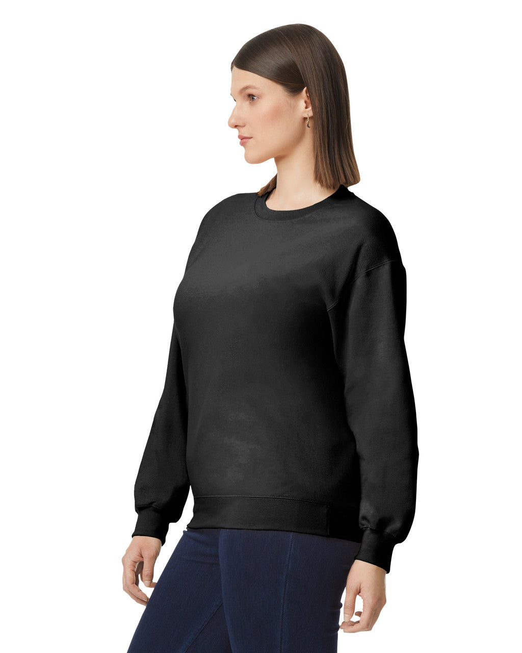 Gildan SF000 Unisex Softstyle Midweight Crewneck Sweatshirt - Heather Black - model side