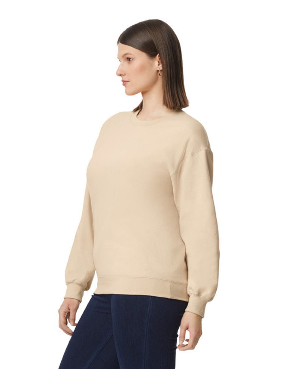 Gildan SF000 Unisex Softstyle Midweight Crewneck Sweatshirt - Sand - model side