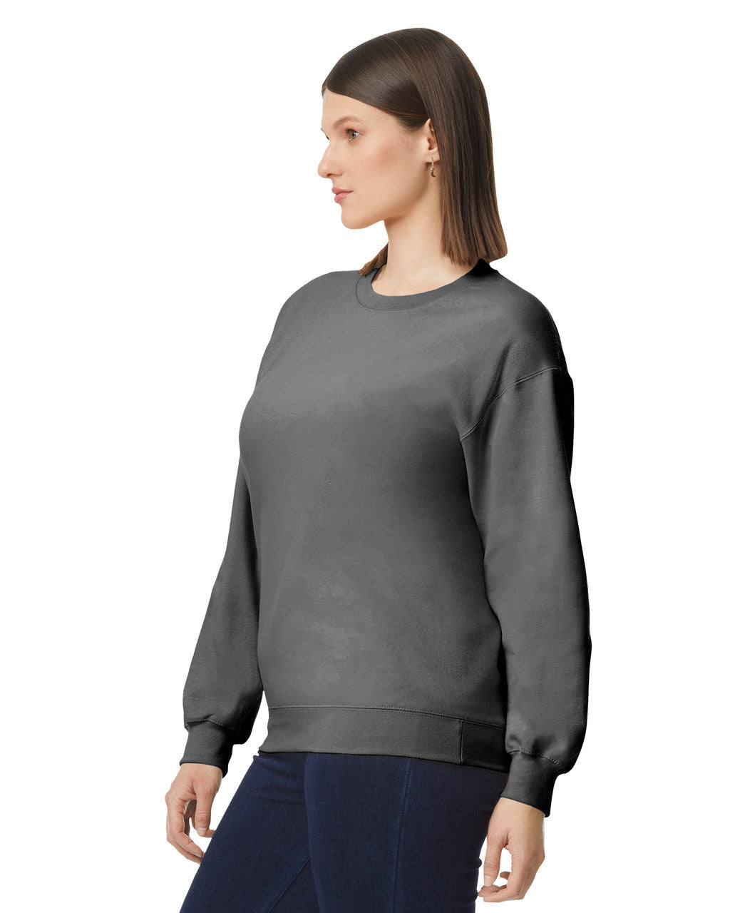 Gildan SF000 Unisex Softstyle Midweight Crewneck Sweatshirt - Charcoal - model side