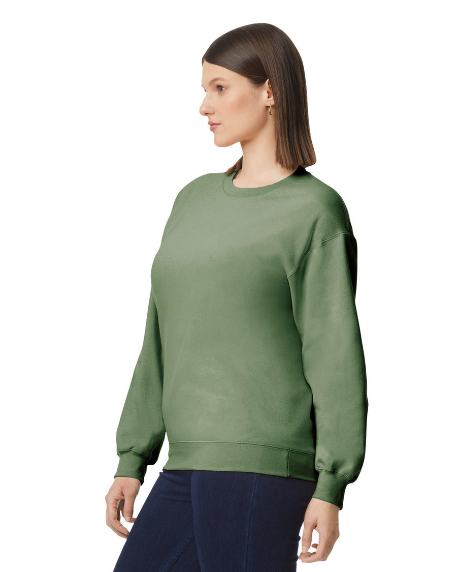 Gildan SF000 Unisex Softstyle Midweight Crewneck Sweatshirt - Military Green - model side