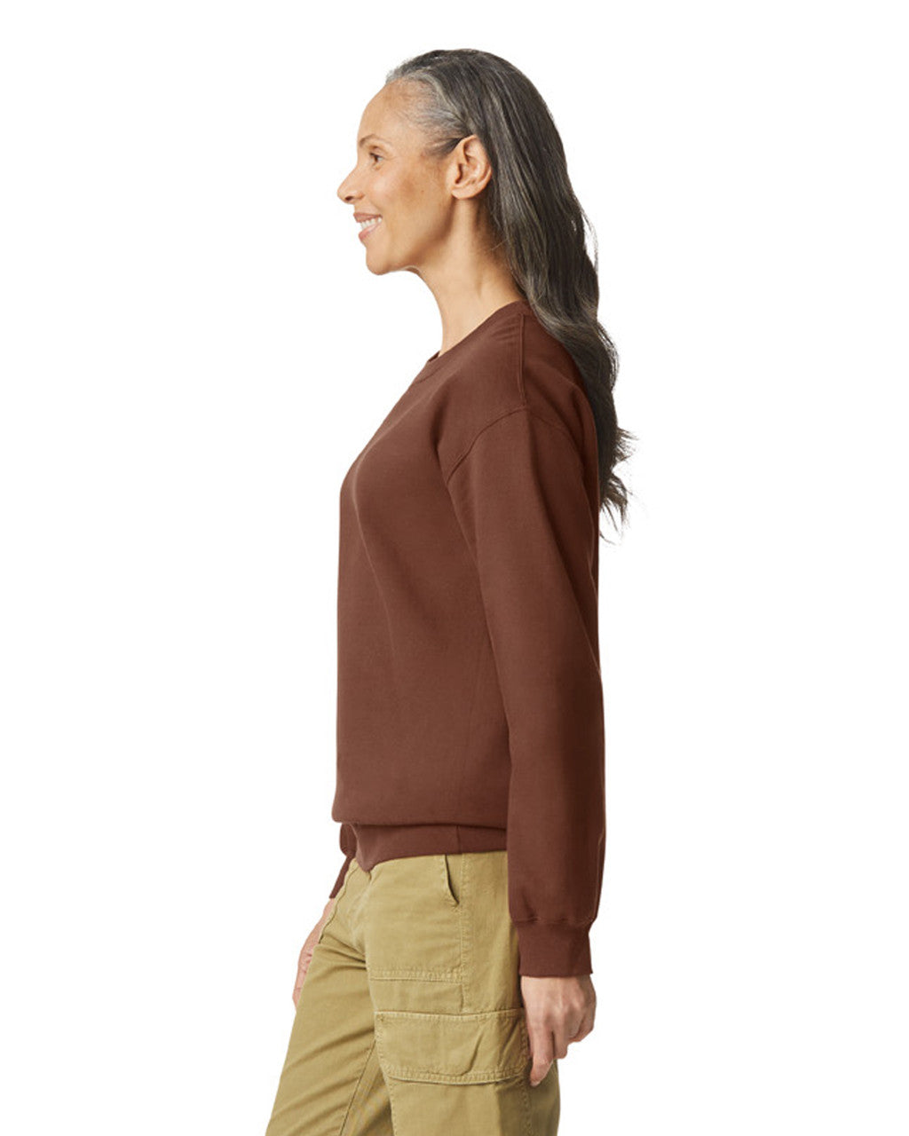 Gildan SF000 Unisex Softstyle Midweight Crewneck Sweatshirt - Cocoa - model side