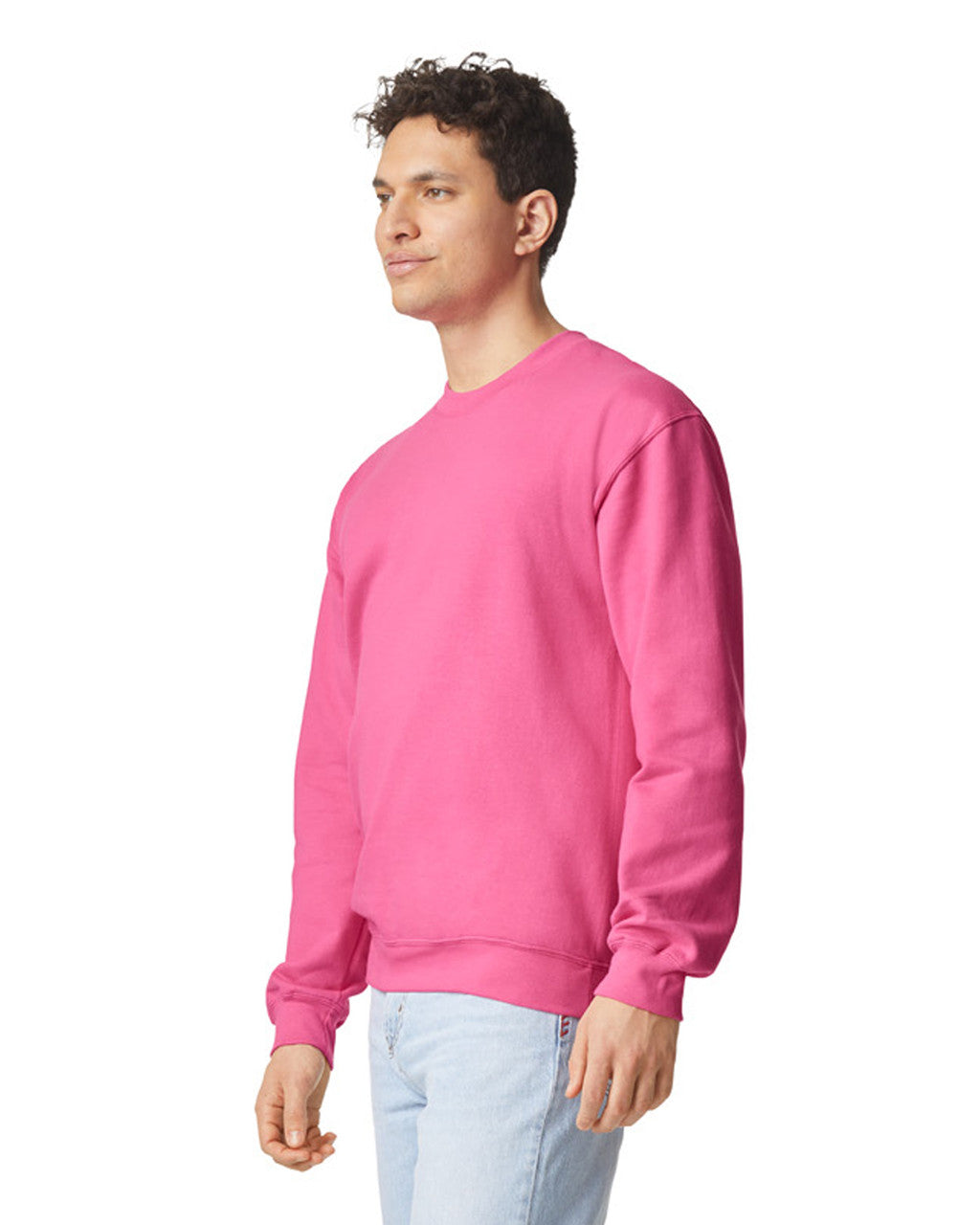 Gildan SF000 Unisex Softstyle Midweight Crewneck Sweatshirt - Pink Lemonade - model side