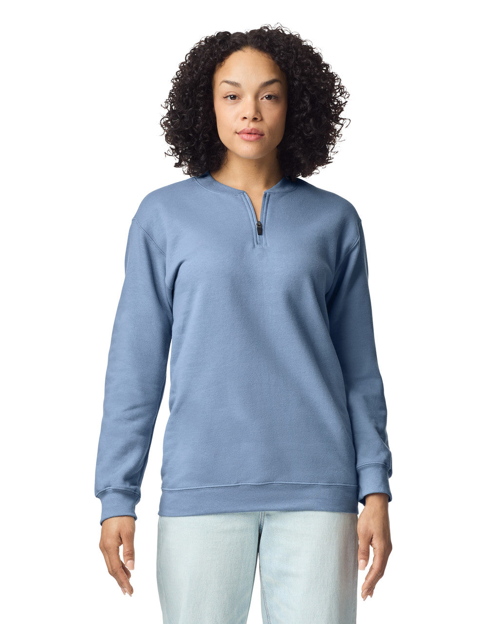 Gildan SF008 Unisex Softstyle Midweight 1/4 Zip Sweatshirt - Stone Blue - model front