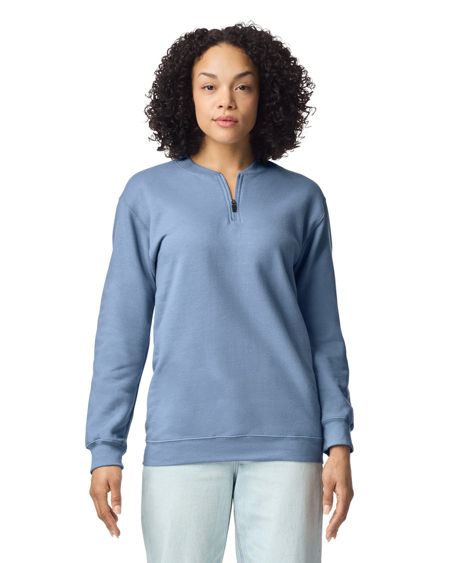 Gildan SF008 Unisex Softstyle Midweight 1/4 Zip Sweatshirt - Stone Blue - model front