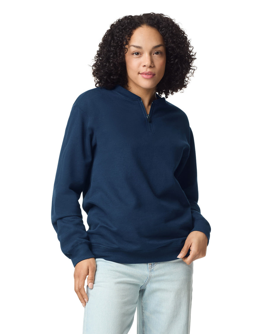 Gildan SF008 Unisex Softstyle Midweight 1/4 Zip Sweatshirt - Navy - model front