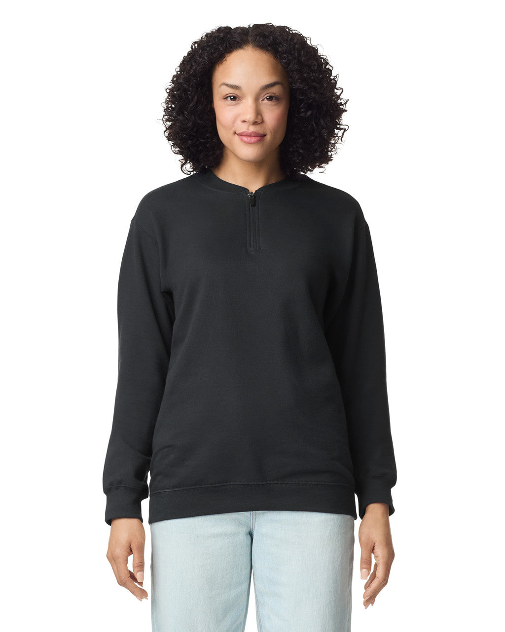 Gildan SF008 Unisex Softstyle Midweight 1/4 Zip Sweatshirt - Black - model front