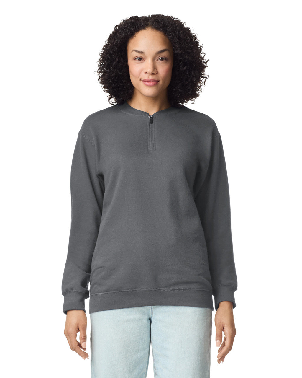 Gildan SF008 Unisex Softstyle Midweight 1/4 Zip Sweatshirt - Charcoal - model front